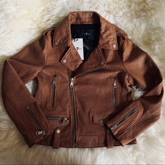 7 for all mankind brown leather jacket